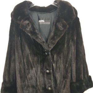 MINK fur jacket Dark Brown Women's Extra Large Black Diamond detachable hood 434